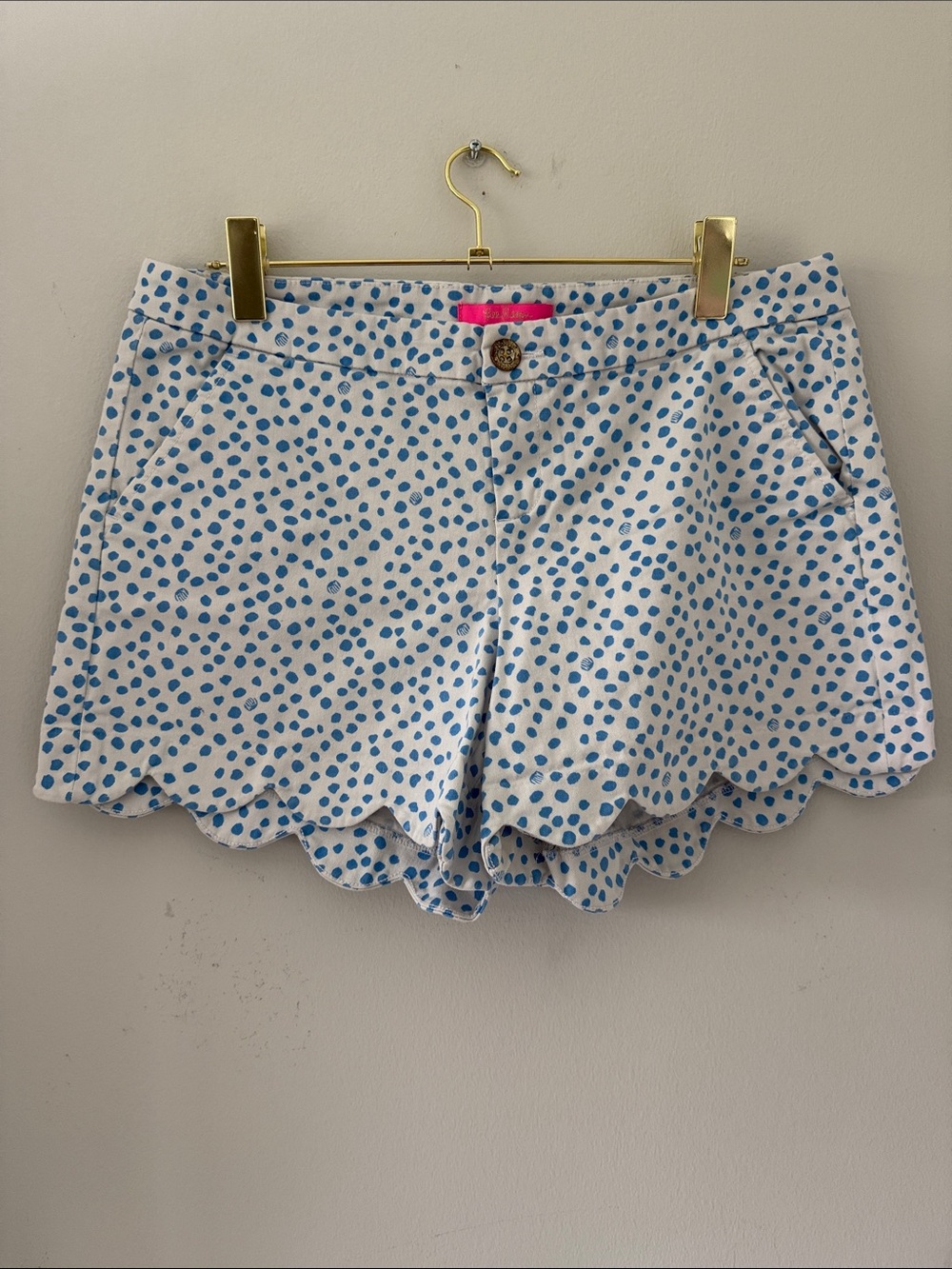 Lilly Pulitzer Blue Polka Dot Shorts with Hot Pink Trim